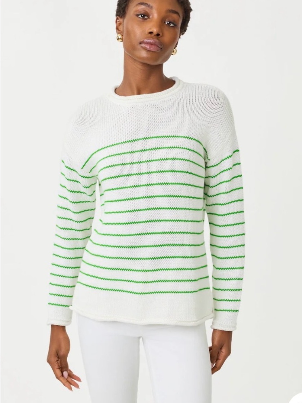 Lilly Pulitzer, Brand New Lotan Classic White Sweater with Green Stripes sz XS